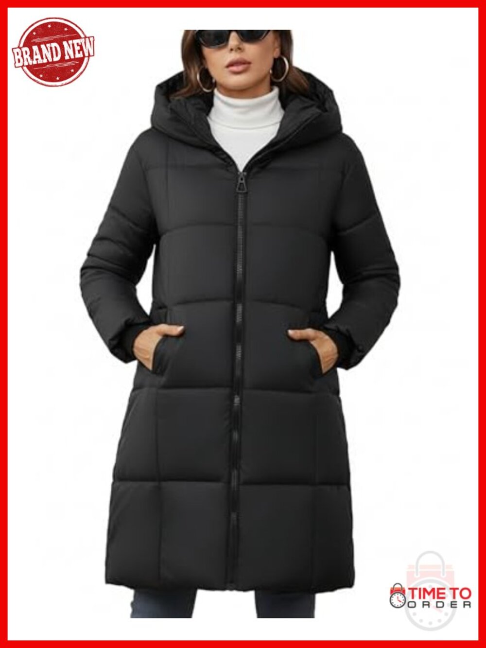 Hooded Long Puffer Coat Winter Warm Full Zip Lightweight Quilted Jacket